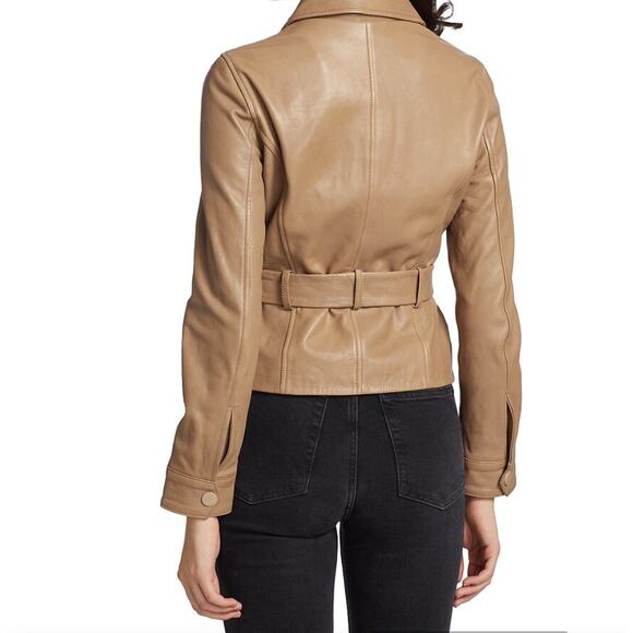 Anthropologie Lamarque Cherice Leather Mini Trench Jacket Sesame Large NWT - Picture 9 of 15